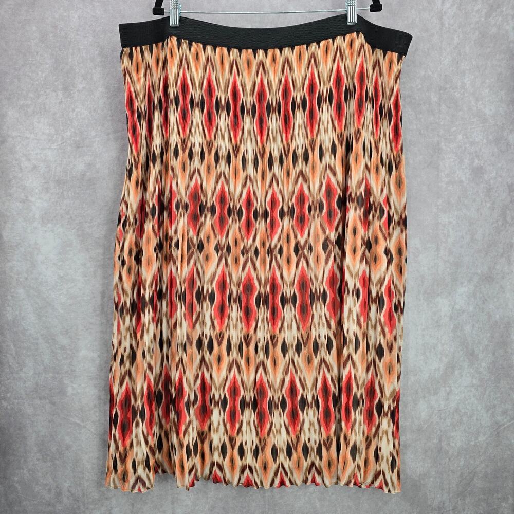 Ruby‎ Rd Pink Multi Color Midi Long Bohemian Pleated Pattern Skirt Plus Size 24W